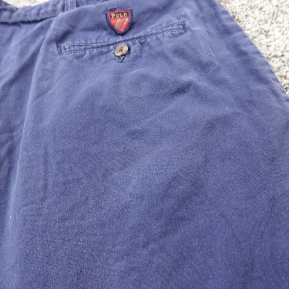 VTG Ralph Lauren Shorts Mens 40 Blue Chino Polo Golf Crest Preppy Pleated Casual